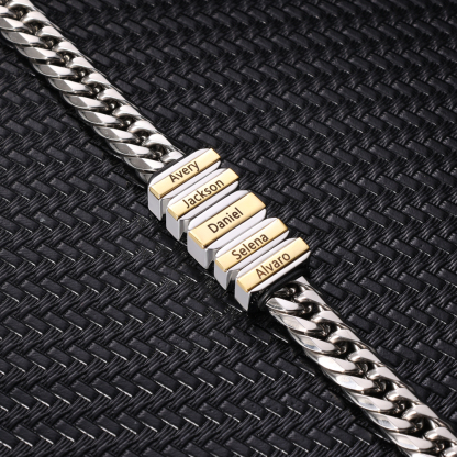 Personalised Mens Cuban Link Chain Bracelet Engraved Name 1 Bead Father's Day Gift