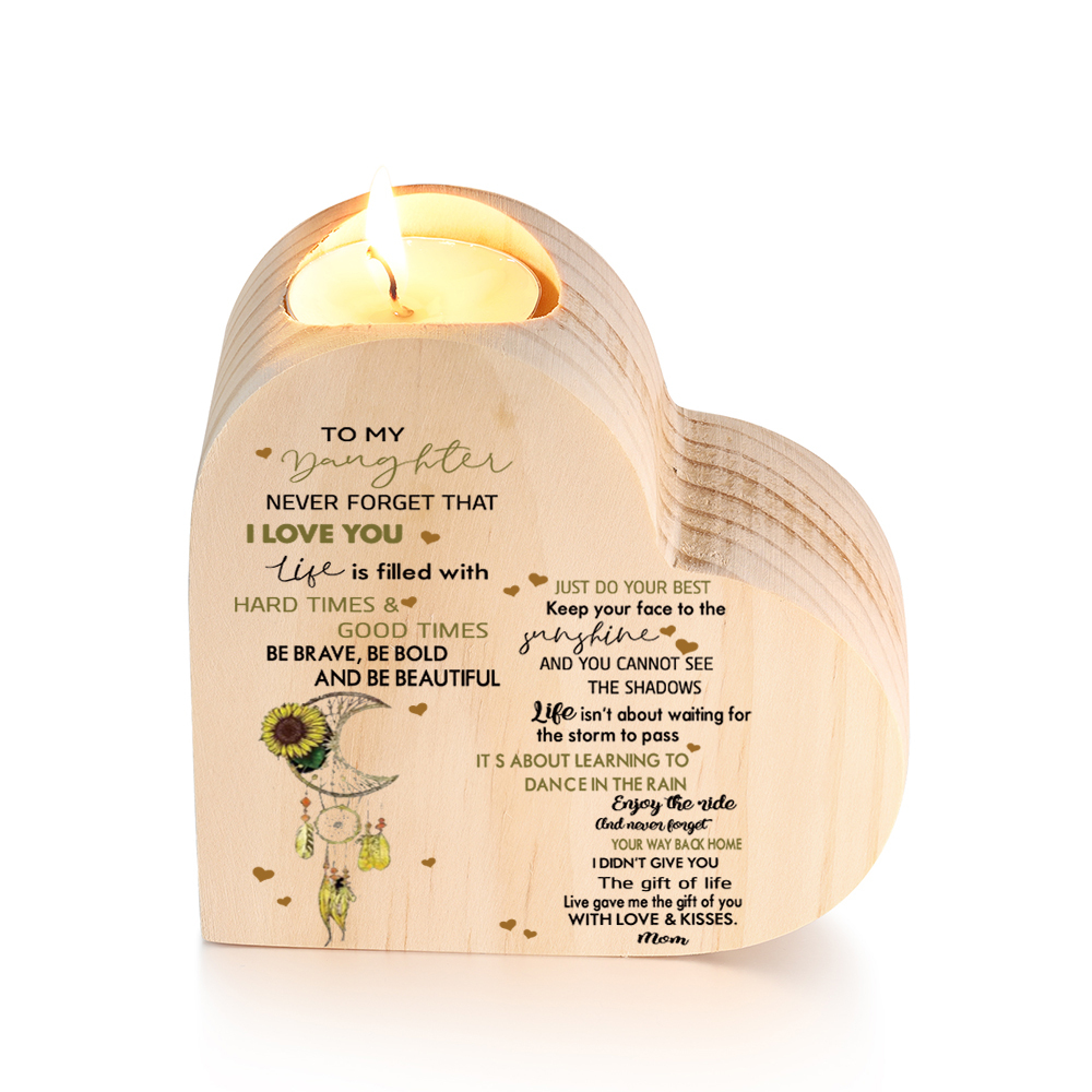To My Daughter-Wooden Heart Candle Holder Dream Catcher Candlesticks "Keep Your Face To The Sunshine"-Jessemade AU