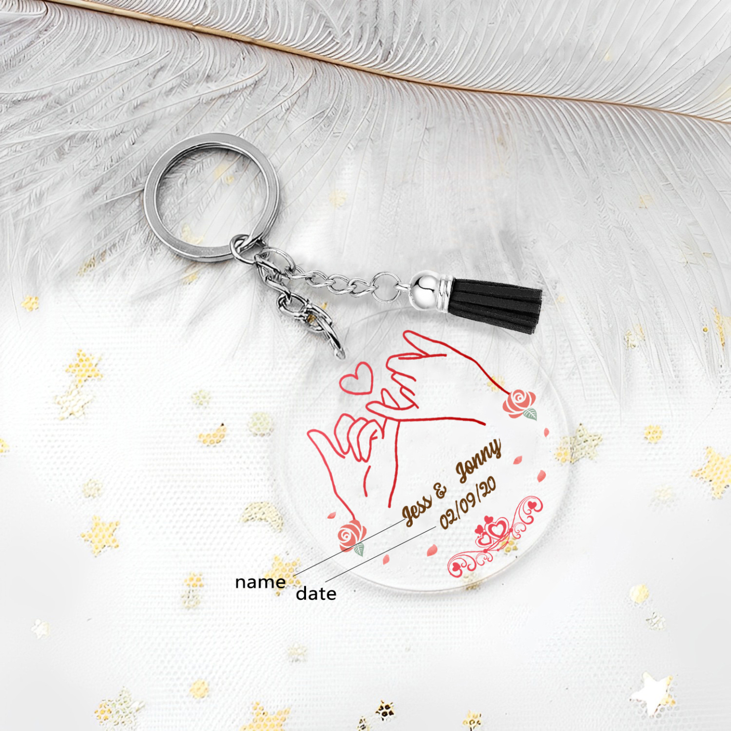 Personalised Pinky Swear Couple Keyring Custom 2 Names & Date Acrylic Keychain Valentine's Day Anniversary Gift for Couples-Jessemade AU