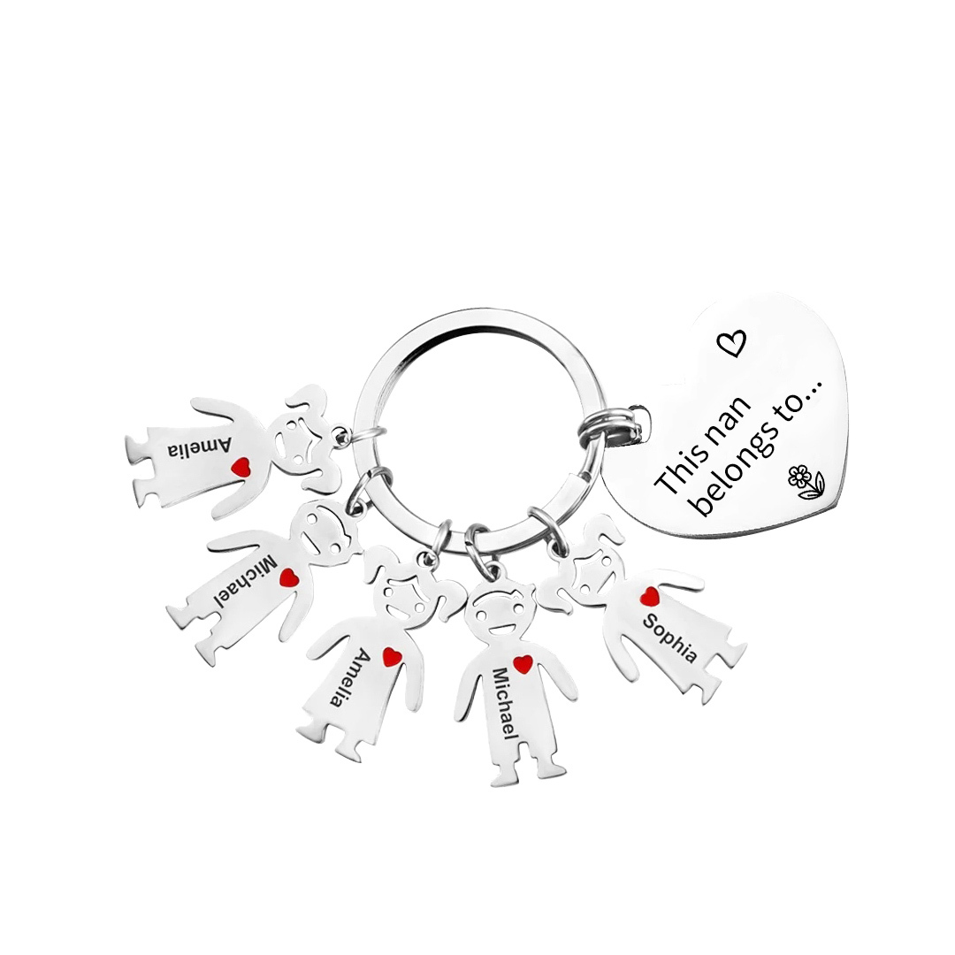 5 Names - Personalised Keychain with Kid Charm Engraved Names Keychain Heart Mother's Day Gift for Mum/Nan-Jessemade AU