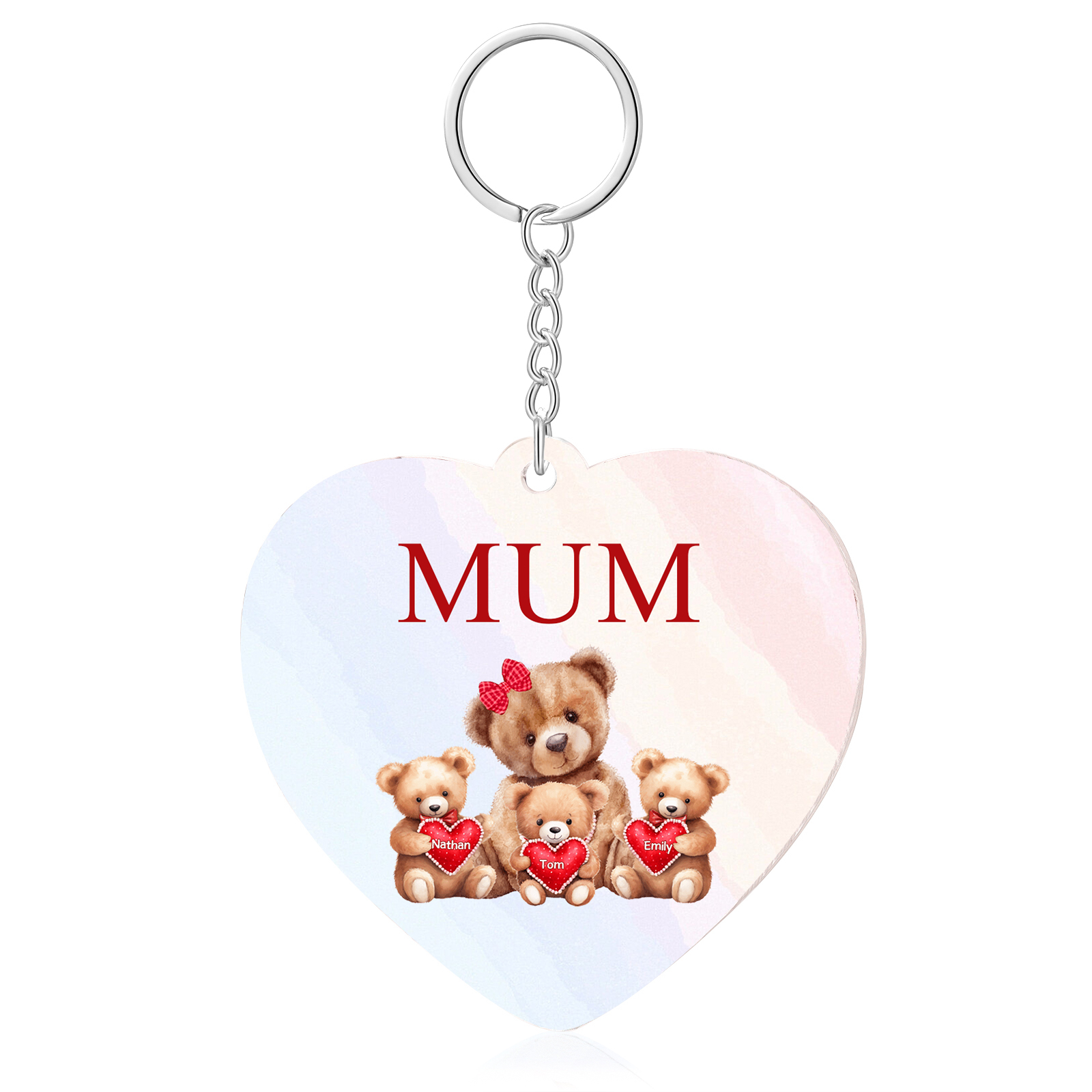 3 Names - Personalised Acrylic Keychain Custom 1 Text Teddy Bears Family Hanging Ornaments Gift for Mum/Grandma-Jessemade AU
