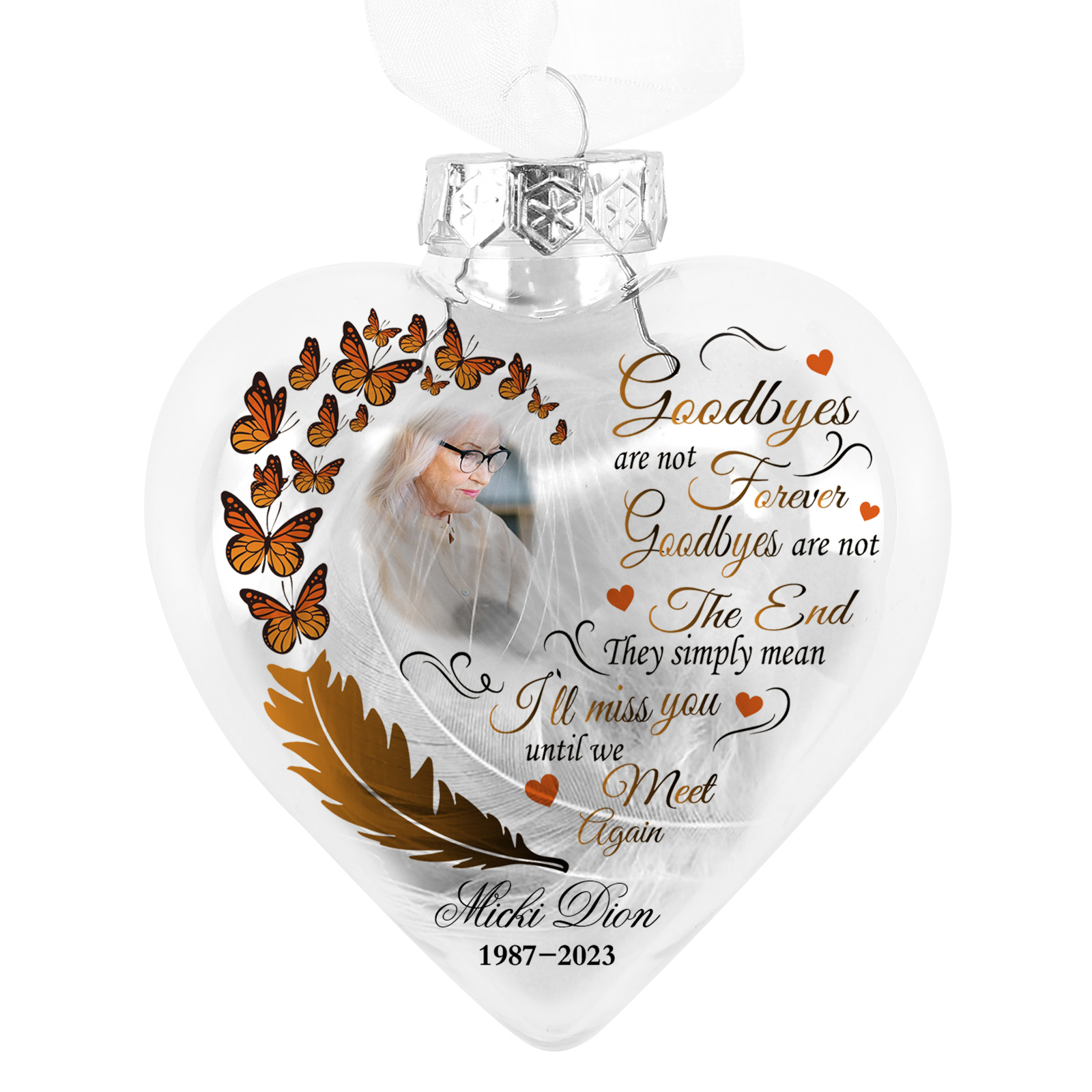 Heart Christmas Memorial Ornaments Custom Name & Date & Photo Feather Ornament Commemorate Deceased Loved Ones - Goodbyes Are Not Forever-Jessemade AU