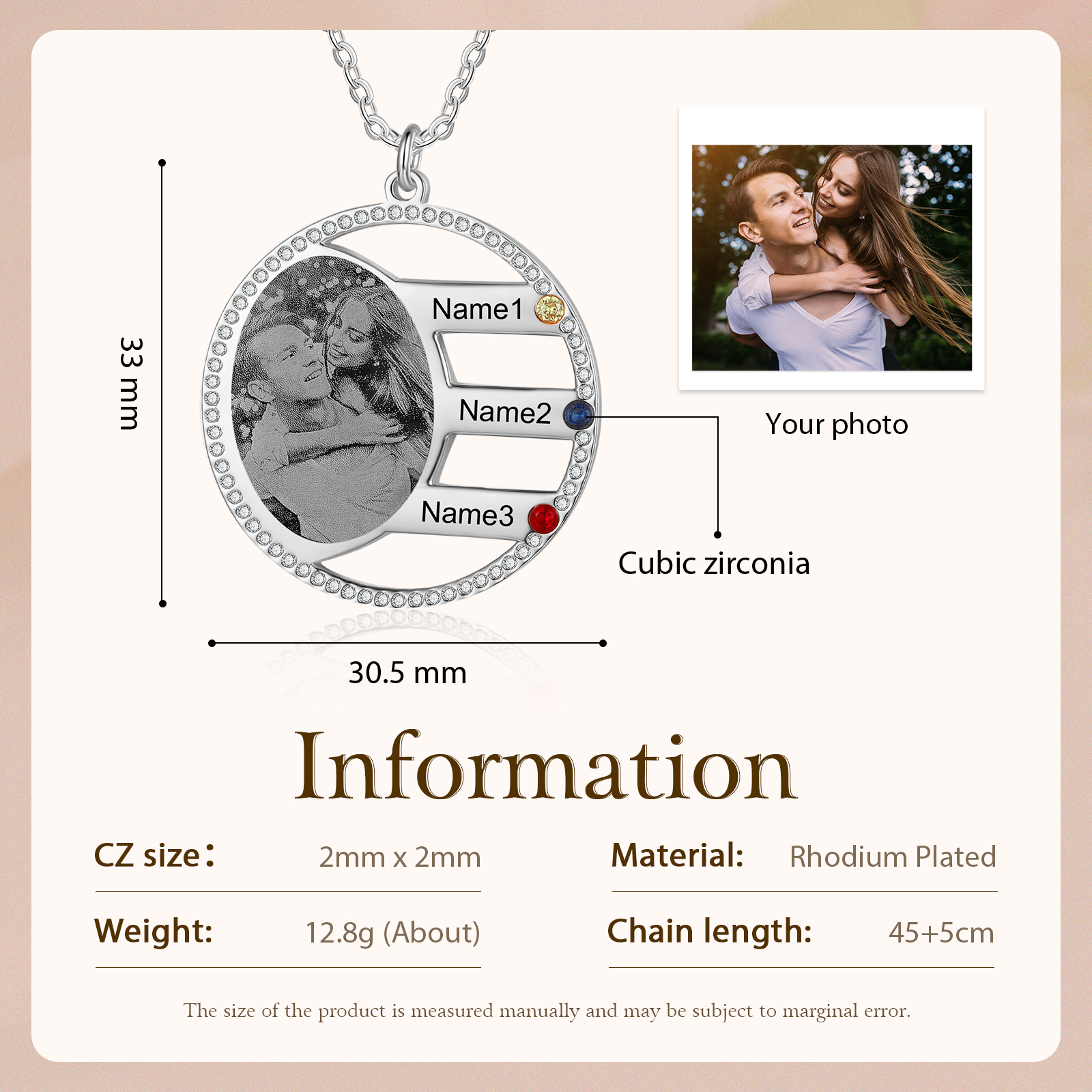 Personalised Photo Necklace Custom 3 Names Birthstone Necklace for Women-Jessemade AU
