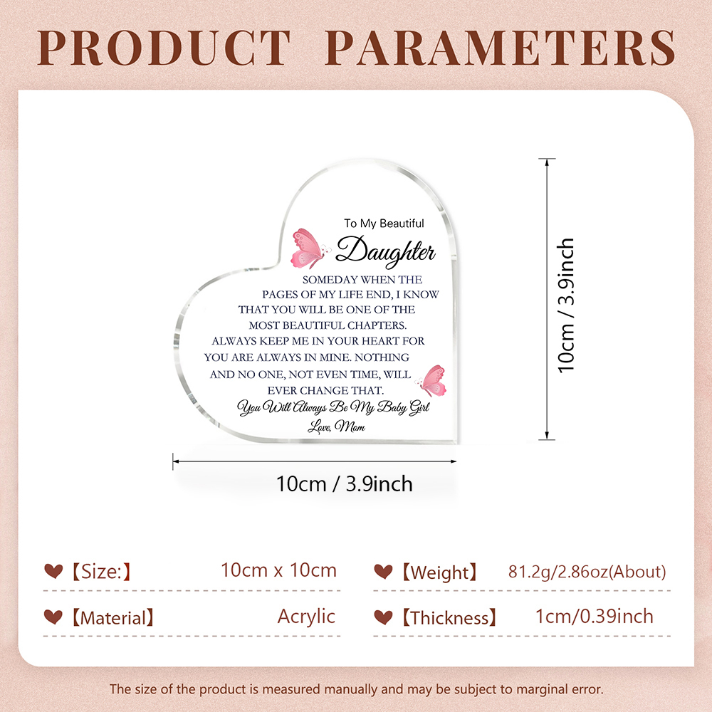 To My Daughter Acrylic Heart Keepsake Heart Ornament - You Will Always Be My Baby Girl-Jessemade AU