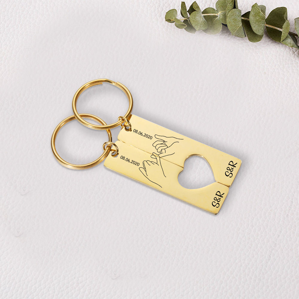 Personalised Couple Pinky Promise Keychain Set Customised Letters & Date Matching Keyring Valentine's Day Gifts For Couples-Jessemade AU