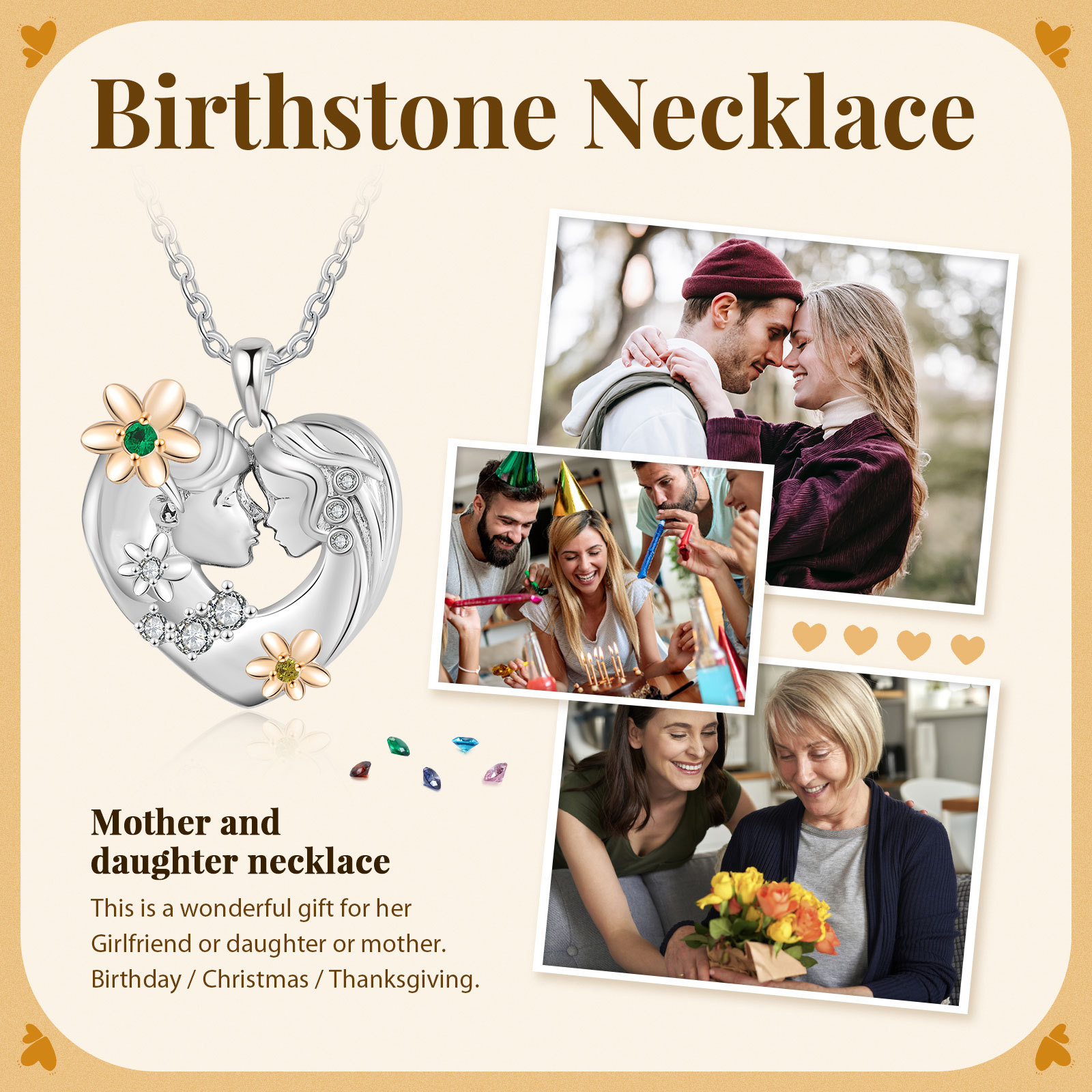 Mother and Daughter Necklace Heart Flower Pendant Necklace for Her-Jessemade AU