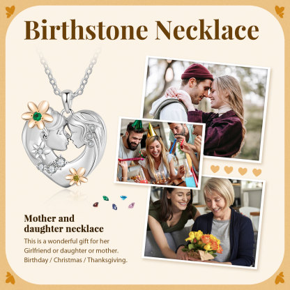 Mother and Daughter Necklace Heart Flower Pendant Necklace for Her-Jessemade AU