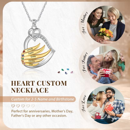 Personalised Golden Intertwined Heart Pendant Necklace Custom 5 Birthstones & 5 Names Necklace Gifts for Her-Jessemade AU