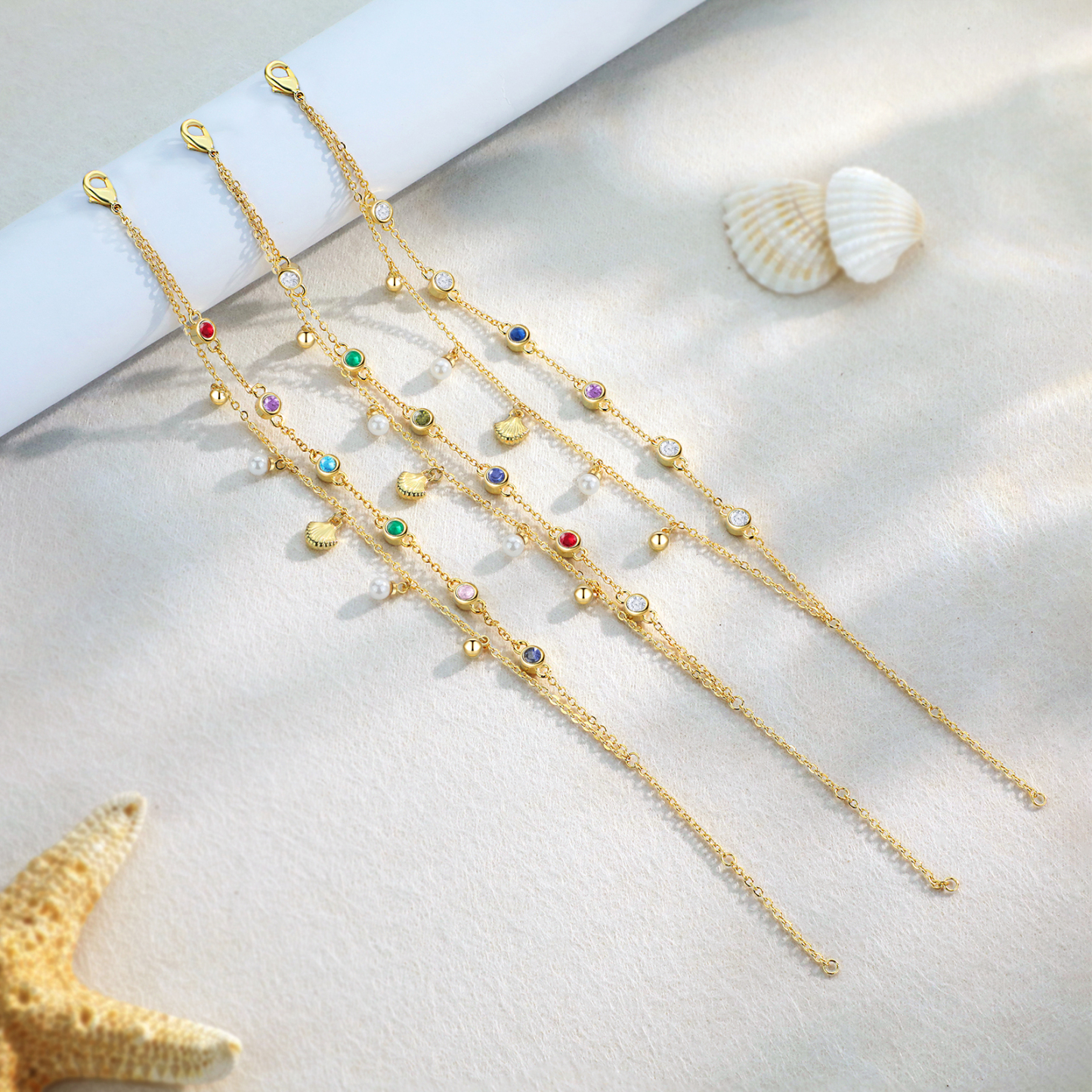 Personalised Women's Bracelet Custom 2 Birthstones Bracelet Gold Adjustable Bracelet Birthday Gift for Her-Jessemade AU