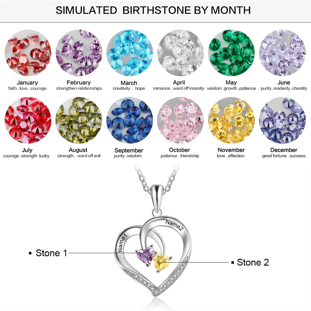 Mother's Day Gift Personalised Heart Necklace With Names Custom 2 Birthstones Gifts For Women-Jessemade AU