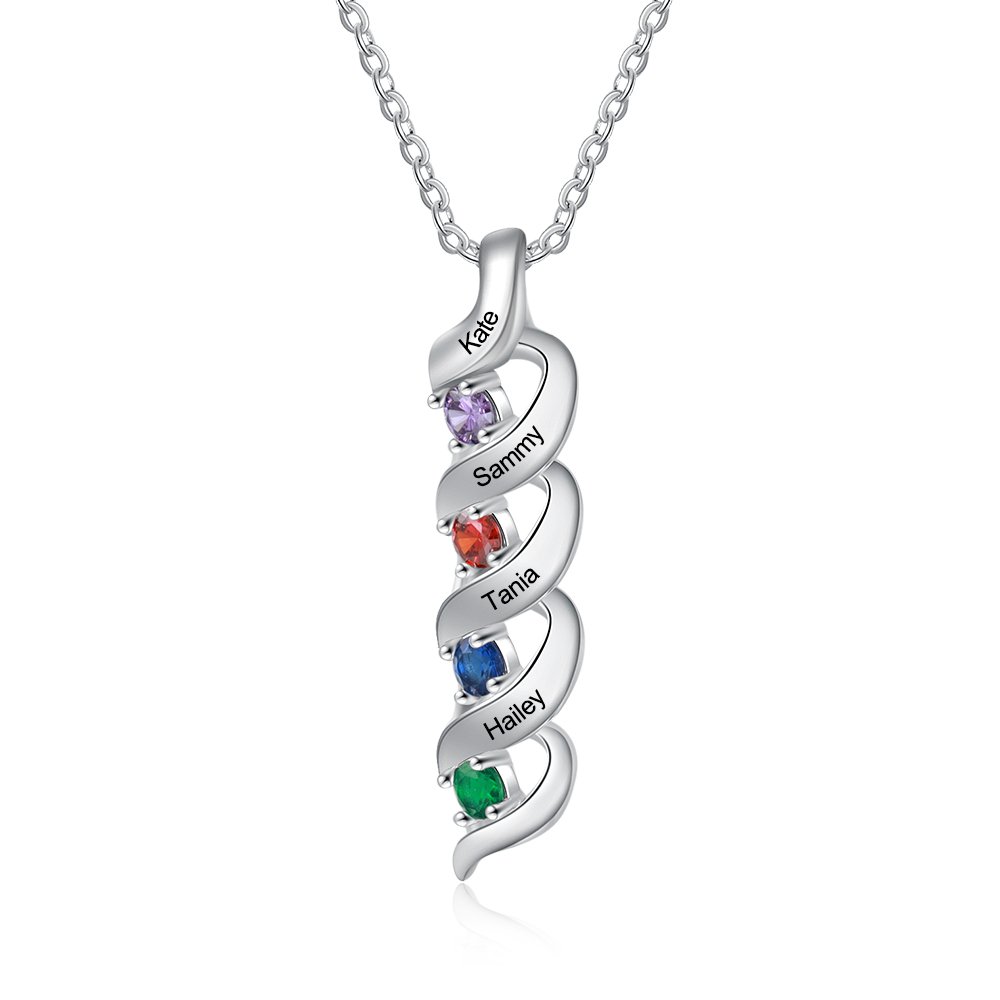S925 Family Necklace Customised Necklace Cascading Pendant with 2-7 Birthstones Engraving Names Gifts for Her-Jessemade AU