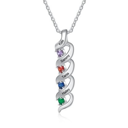 S925 Family Necklace Customised Necklace Cascading Pendant with 2-7 Birthstones Engraving Names Gifts for Her-Jessemade AU
