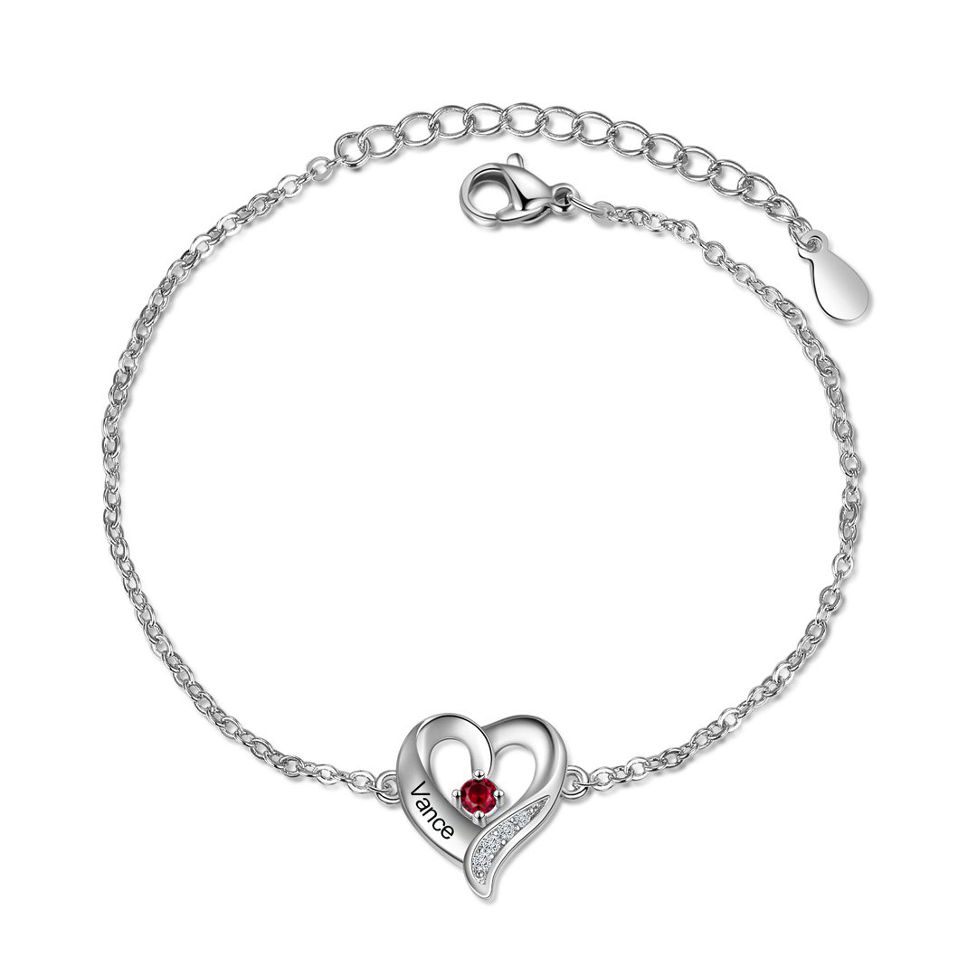 Personalised Heart Bracelet With 1 Birthstone Engraved Name Necklace For Her-Jessemade AU