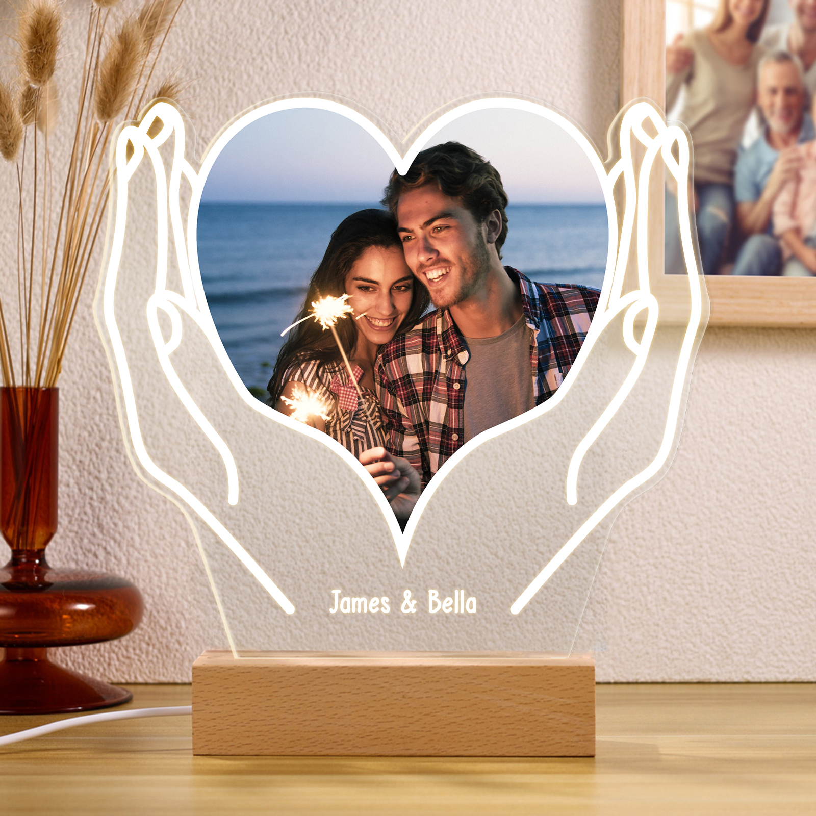 Personalised Couple Photo Night Light Customised 2 Names LED Lamp Heart Romantic Gifts for Him/Her-Jessemade AU
