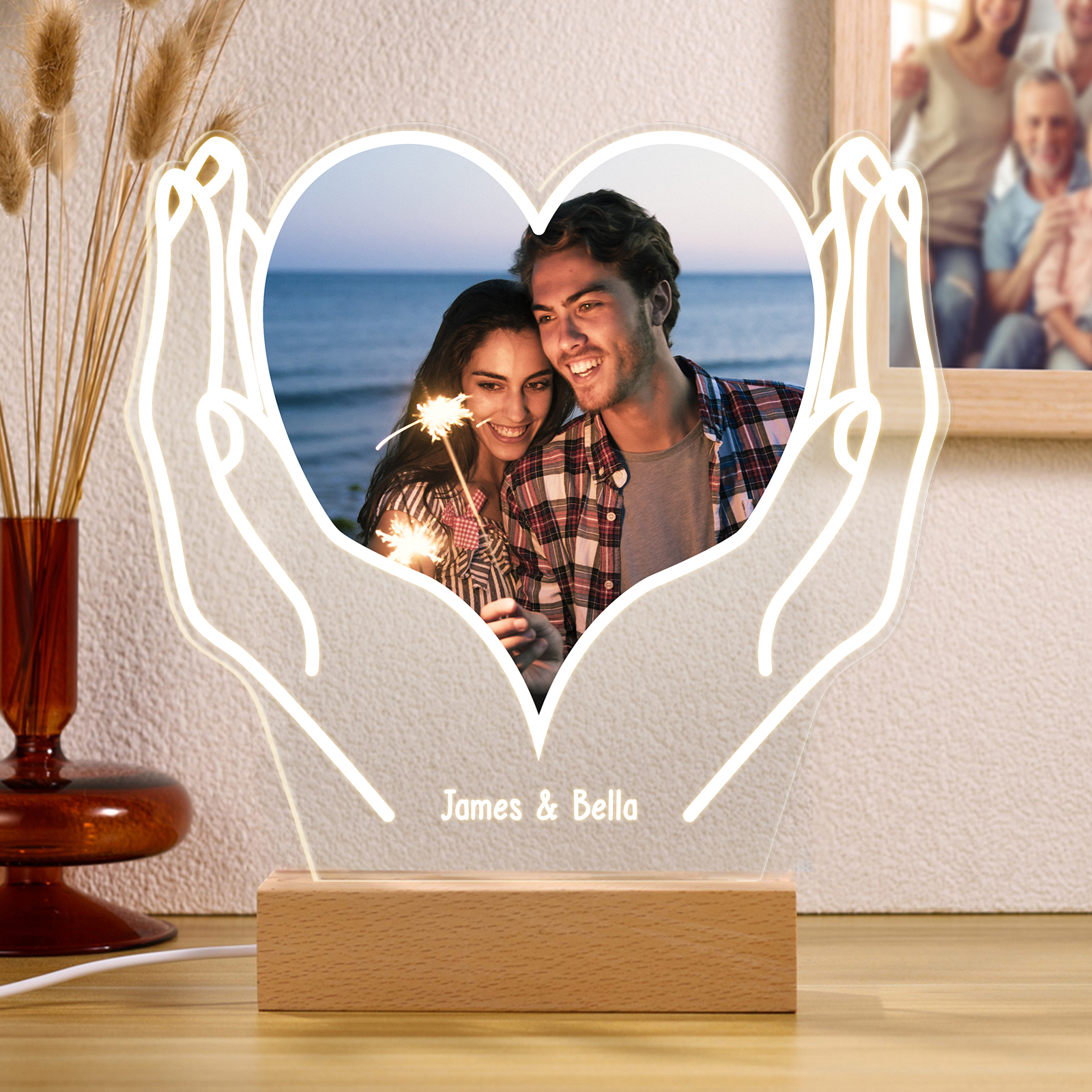 Personalised Couple Photo Night Light Customised 2 Names LED Lamp Heart Romantic Gifts for Him/Her-Jessemade AU