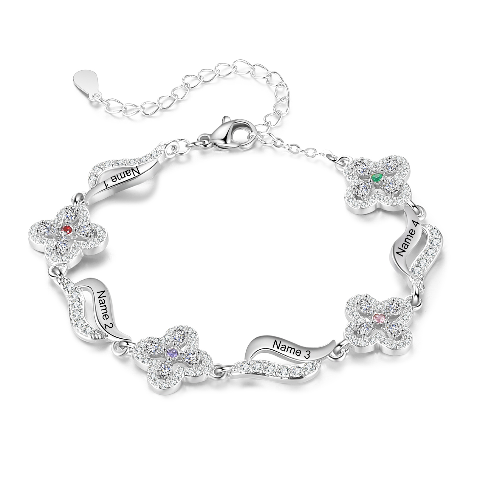 Personalised 4 Birthstones Engraved 4 Names Bracelet Women's Bracelets Birthday Gift for Her-Jessemade AU
