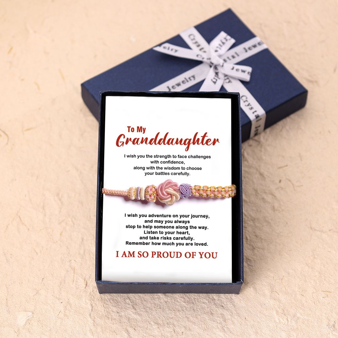 To My Granddaughter Bracelet with Message Card Peach Blossom Knot Braided Bracelet Back To School Gift for Girls Kids-Jessemade AU