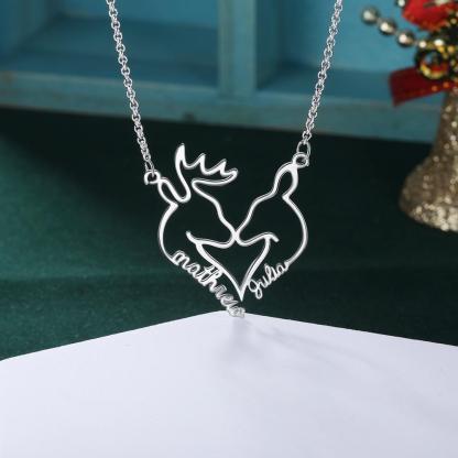 Heart Shape Christmas Deer Name Necklace Personalised 2 Names-Jessemade AU