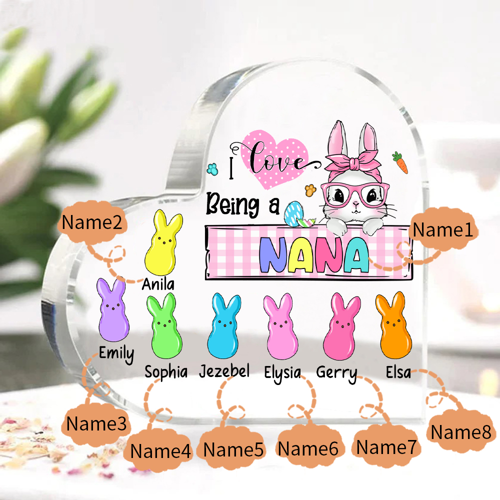 8 Names - Personalised Acrylic Heart Keepsake Custom Names Bunny Ornaments Gifts for Grandma/Mother-Jessemade AU