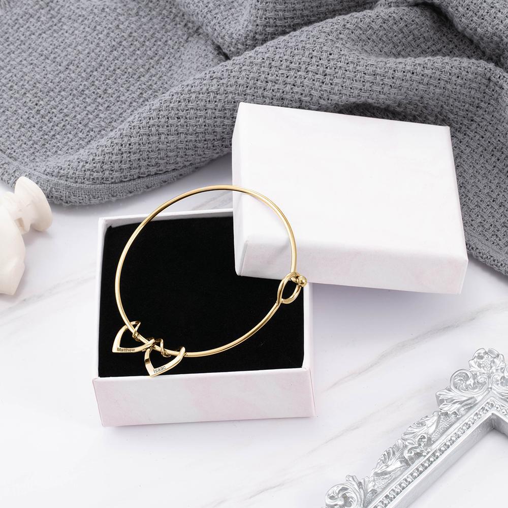 Personalised Love Bracelet with 2 Heart Charms Engraved Name Bangle Bracelet-Jessemade AU