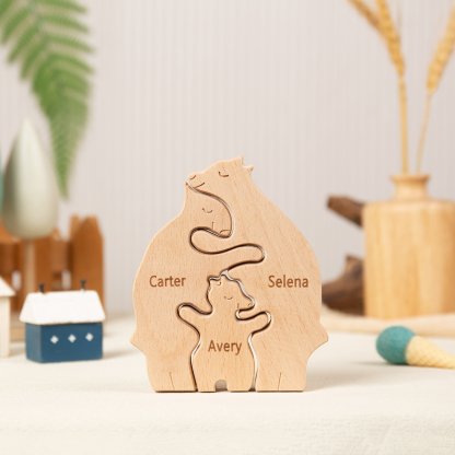 Personalised Wooden Animal Puzzle Custom 3 Names Puzzle Whale Bear Rabbit Hug Ornament Gifts for Family-Jessemade AU
