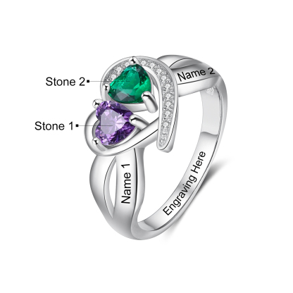 Personalised Mothers Ring with 2 Birthstones Heart Customised Ring for Mom-Jessemade AU