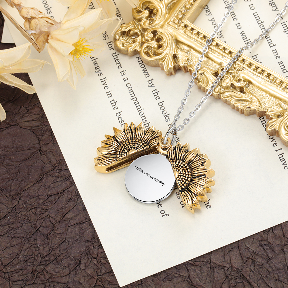 Personalised Open Locket Sunflower Photo Necklace With Engraving "You Are My Sunshine"-Jessemade AU