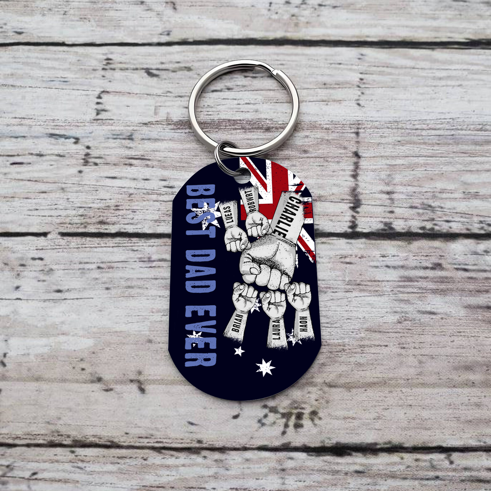 Personalised 6 Names Australian Flag Keychain Fist Bump Keychain Father's Day Gift - Drive Safe, Daddy, I Need You Here with Me-Jessemade AU