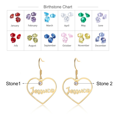 Personalised Big Heart Earring with Birthstones Customised 1 Name Gifts for Her-Jessemade AU