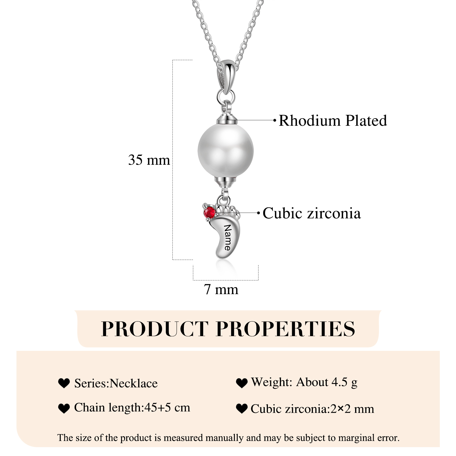 Personalised Baby Feet Pearl Necklace Custom 1 Name & Birthstone Mother Necklace-Jessemade AU