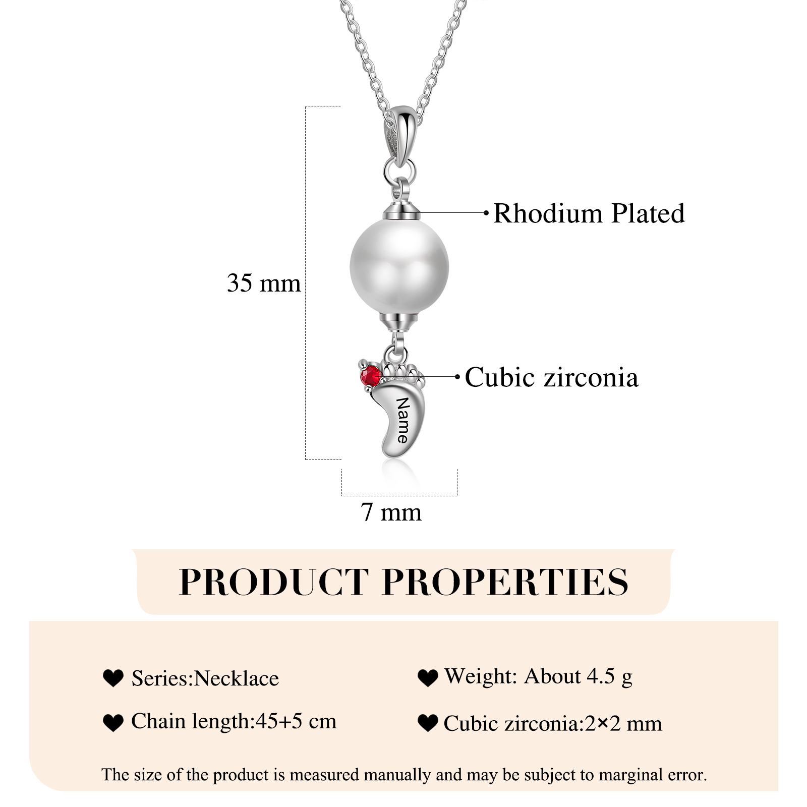 Personalised Baby Feet Pearl Necklace Custom 1 Name & Birthstone Mother Necklace-Jessemade AU