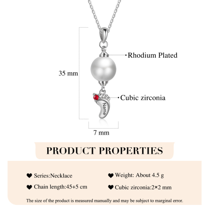 Personalised Baby Feet Pearl Necklace Custom 1 Name & Birthstone Mother Necklace-Jessemade AU