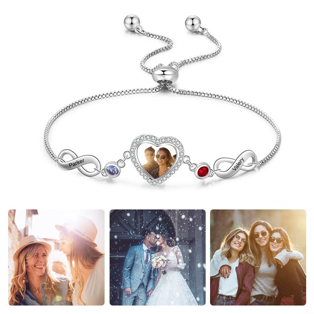 Personalised Heart Photo Bracelet With Birthstones Custom Photo Bracelet Gifts For Her-Jessemade AU