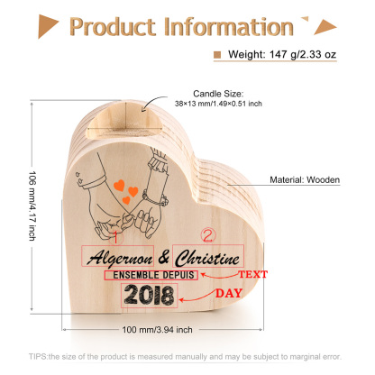 Couple Wooden Heart Candle Holder Pinky Heart Promise Candlesticks-Jessemade AU