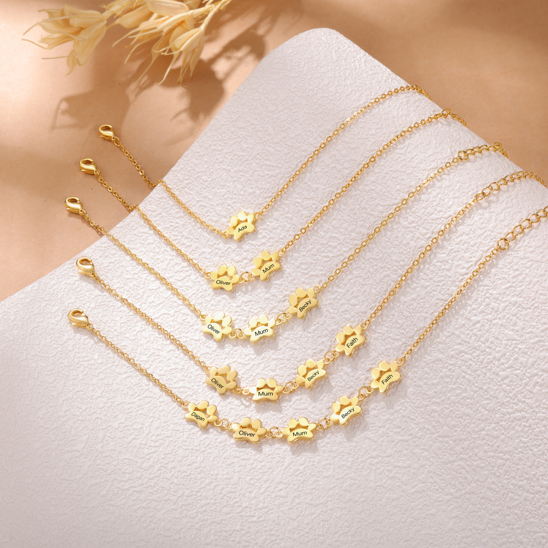 Pet Paw Custom 3 Names Bracelet Gold Adjustable Bracelet Dog Cat Paw Personalised Birthday Gift for Her-Jessemade AU