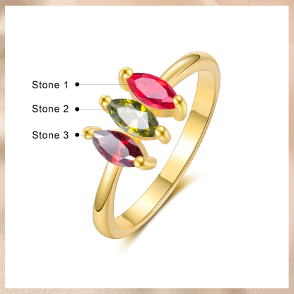 Personalised Women's Ring Custom 3 Birthstones Ring Gold Birthday Gift for Her-Jessemade AU