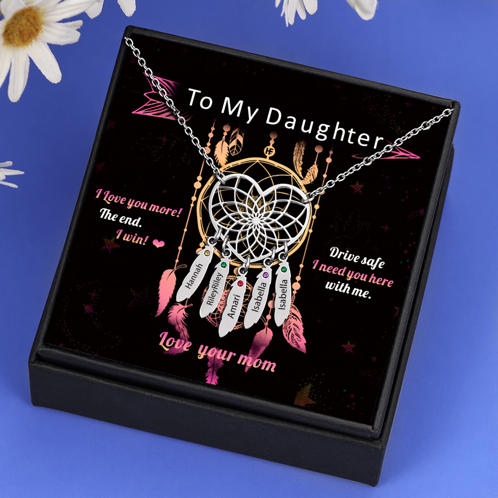 Personalised Dream Catcher Necklace With Birthstones Custom 5 Names Necklace Gifts For Her-Jessemade AU