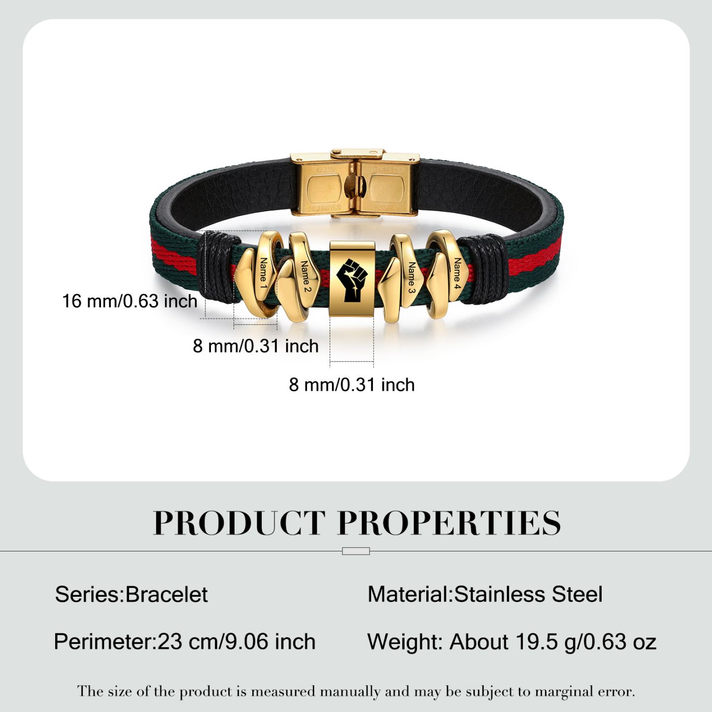 Personalised Leather Bracelet Custom 4 Names Mens Bracelet Silver and Gold-Jessemade AU