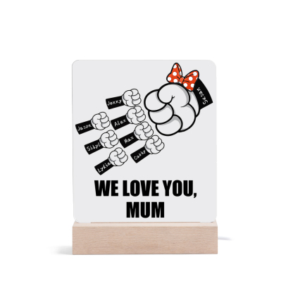 8 Names - Personalised Acrylic Night Light Custom Names & Text Fist Bump LED Lamp Gifts for Family-Jessemade AU