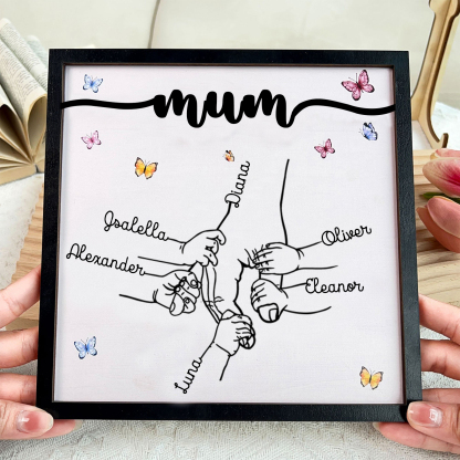 6 Names - Personalised Wooden Plaque Holding Mum's Hand Desktop Decorations Wooden Sign With Stand-Jessemade AU