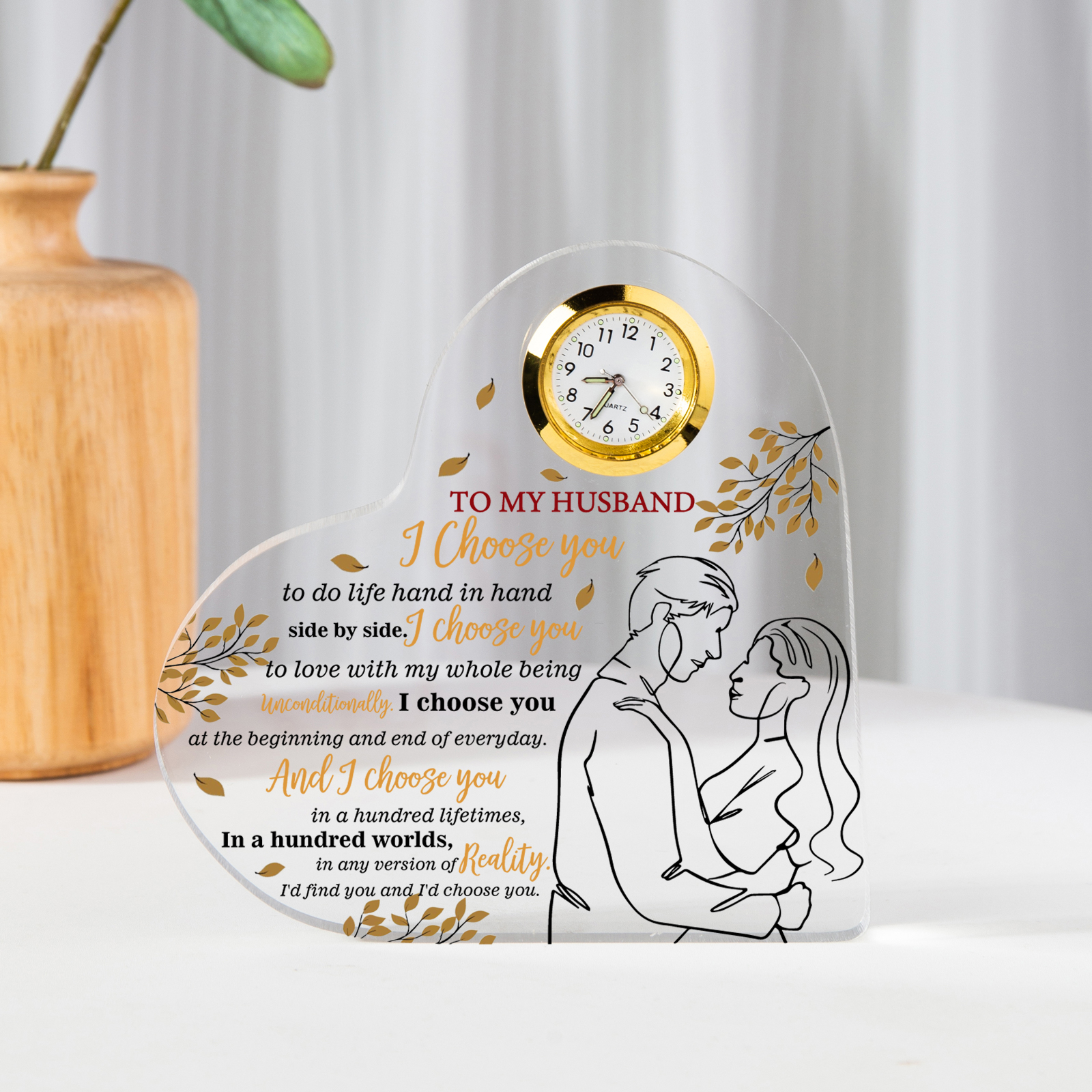 To My Husband Acrylic Heart Clock Keepsake Heart Sign - I choose you to do life hand in hand side by side-Jessemade AU