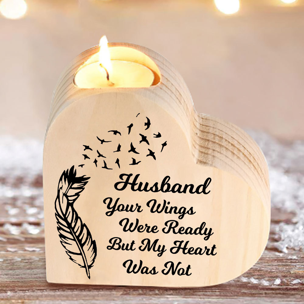 To My Husband Wooden Heart Candle Holder Memorial Candlesticks "Your Wings Were Ready"-Jessemade AU