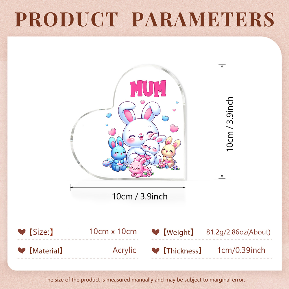 Personalised Text Acrylic Heart Keepsake Custom 4 Names Ornament Bunny Family Gifts For Mother/Grandma-Jessemade AU