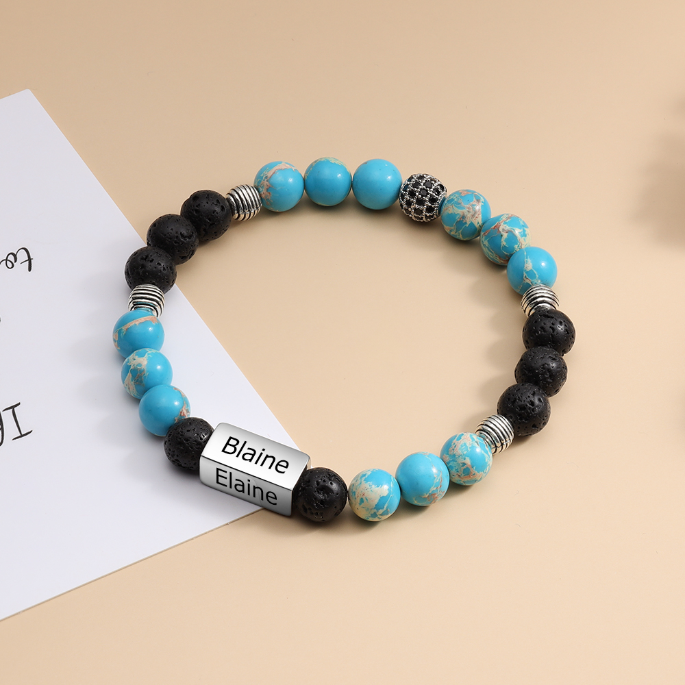 Personalised Round Beads Bracelet Custom Names Men's Bracelet Gifts For Him-Jessemade AU
