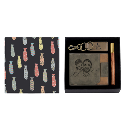 Personalised 1 Photo & 2 Names & 2 Letters Gift Set Custom Wallet & Keychain & Pen Gift Box Set Father’s Day Gift for Him-Jessemade AU