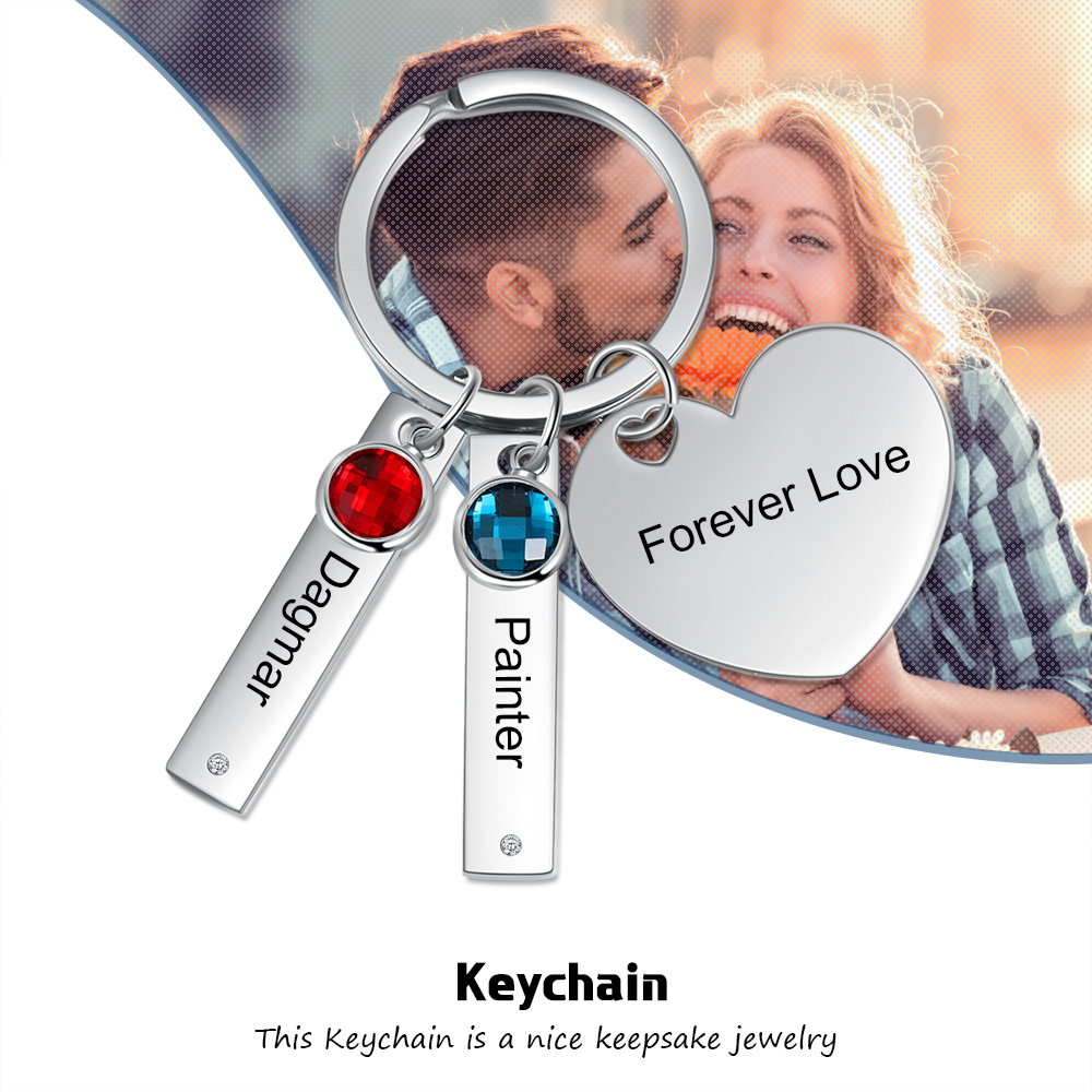 Personalised Birthstone Keychain Engraved 2 Names Keychain Gifts For Her-Jessemade AU