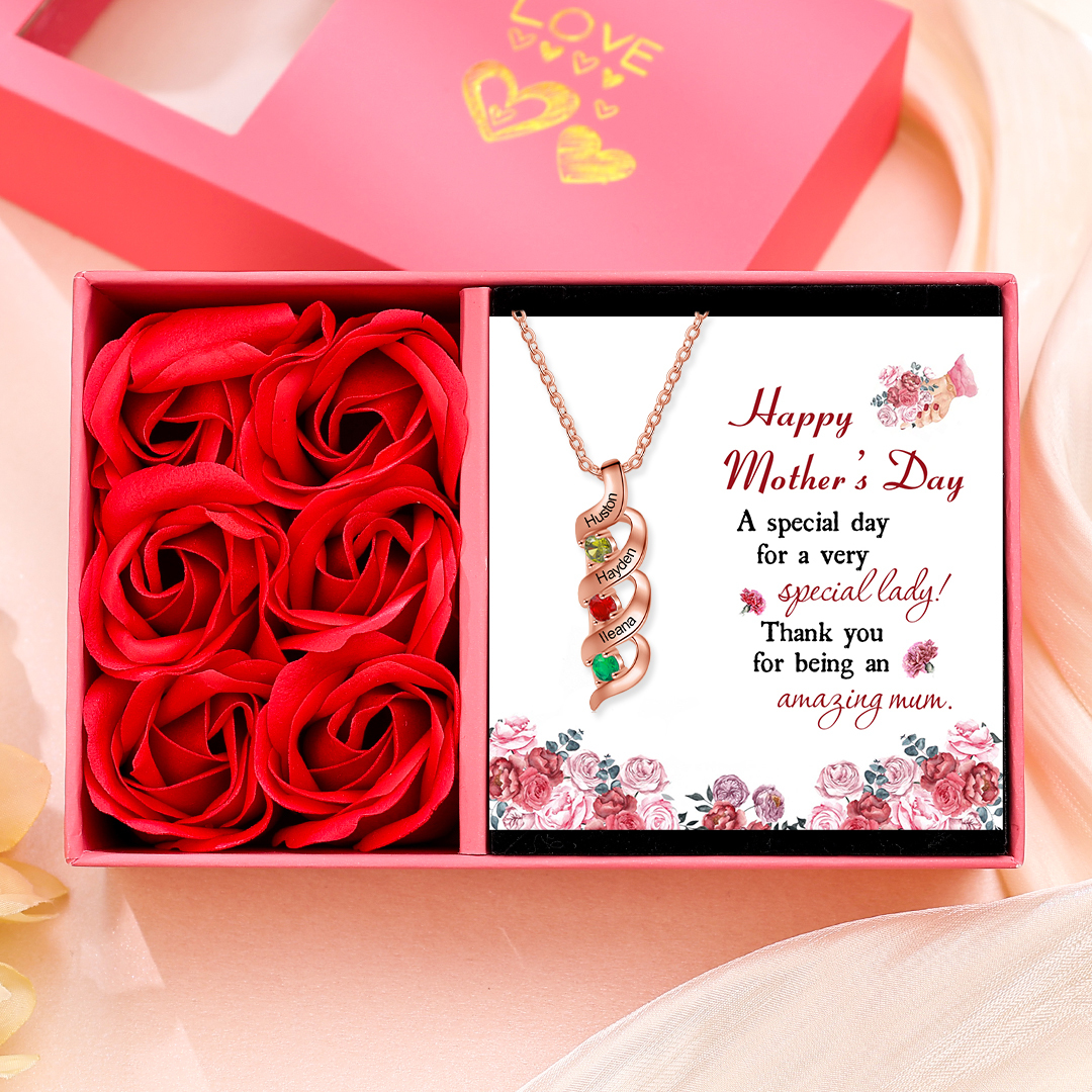 Customised Necklace Cascading Pendant with 3 Birthstones Engraving 3 Names Gifts for Her-Jessemade AU