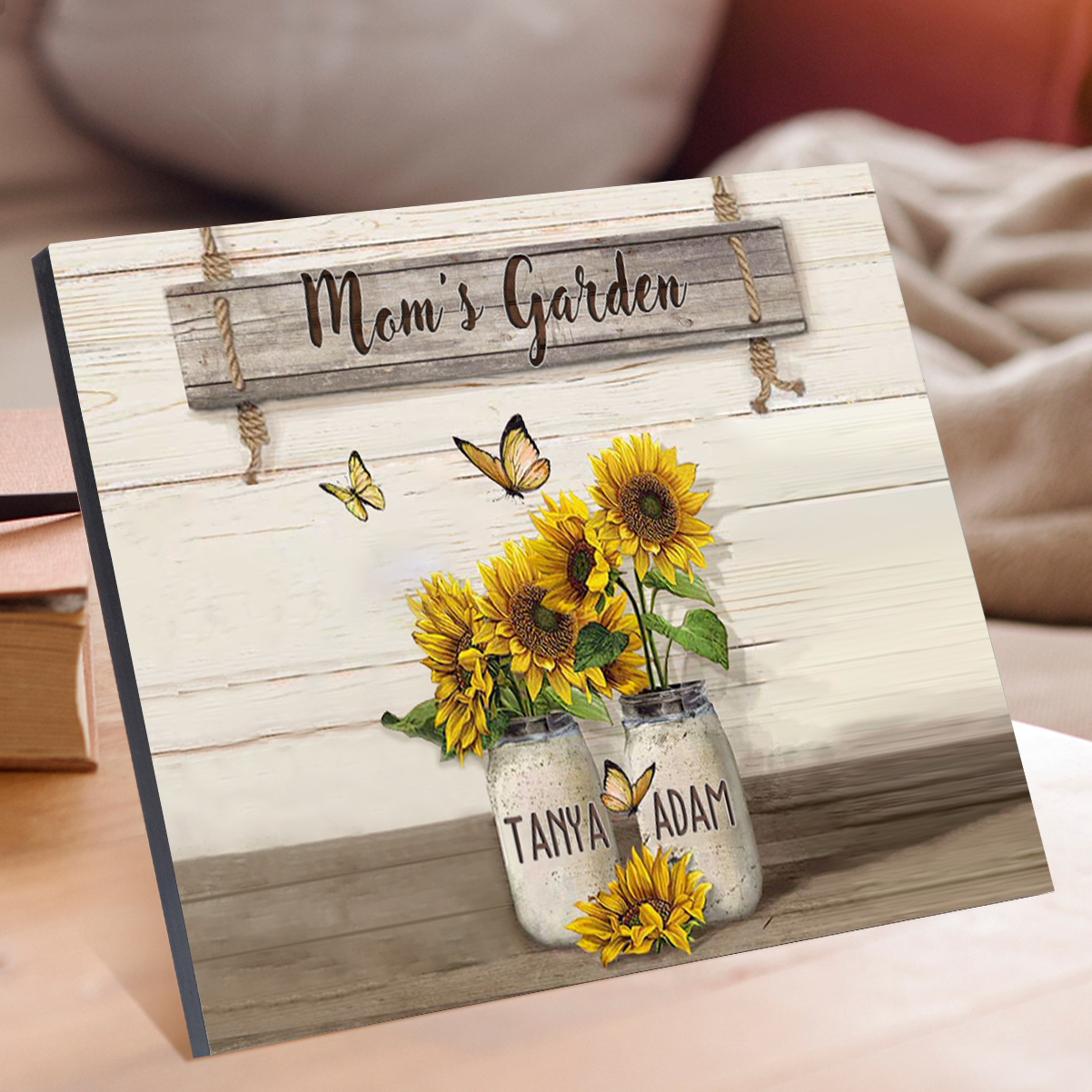 2 Names - Personalised Wooden Plaque Sunflowers Customised with Text Home Decoration Gift for Mother/Grandma-Jessemade AU
