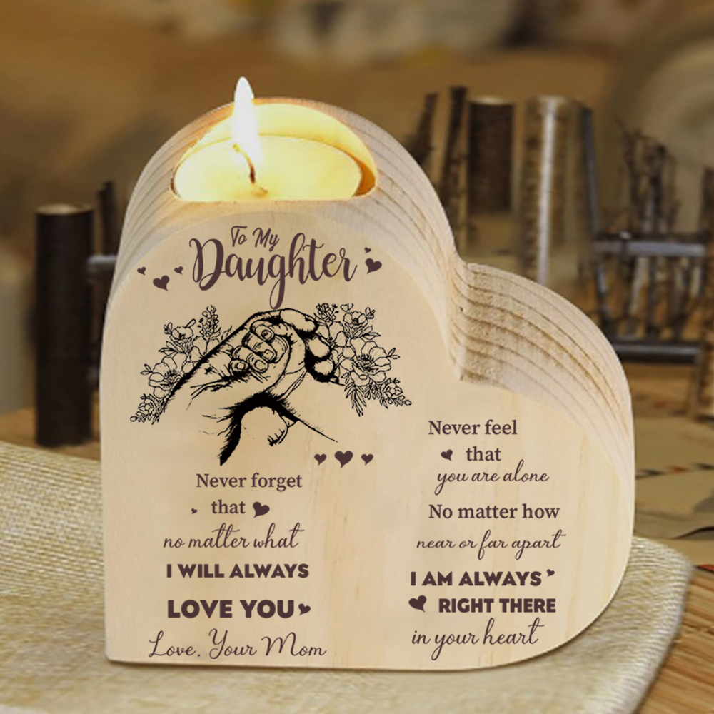 To My Daughter Wooden Heart Candle Holder "I'll always be with you"-Jessemade AU