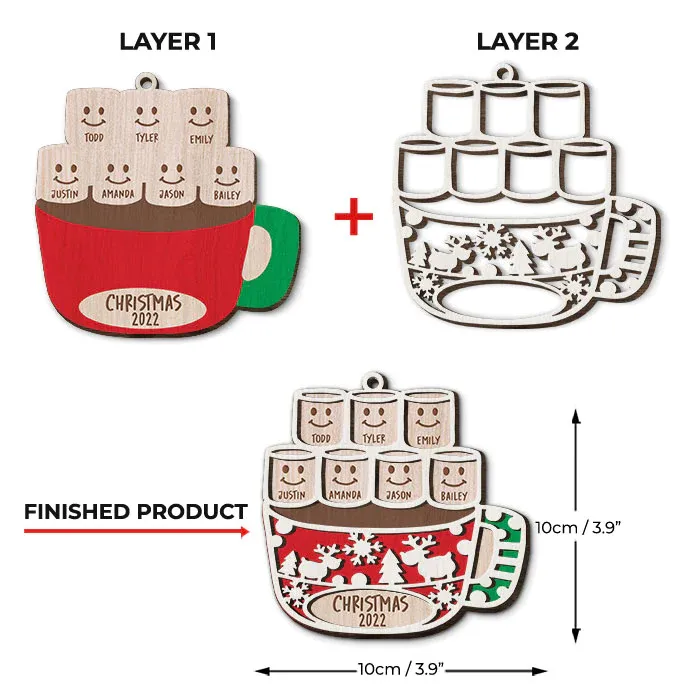 Christmas Family Ornament Custom 1 Name Coffee Cup Layered Wood Christmas Ornament-Jessemade AU